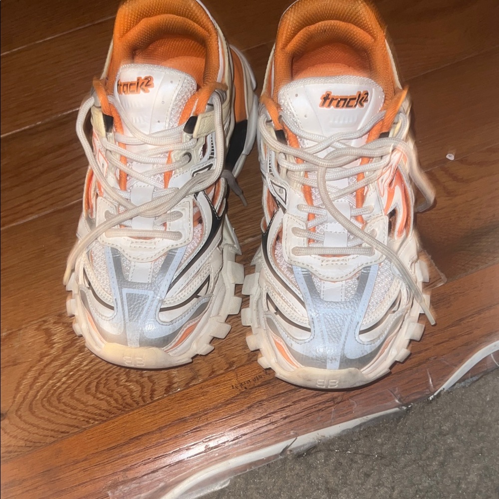 Balenciaga Orange and White Track Sneakers